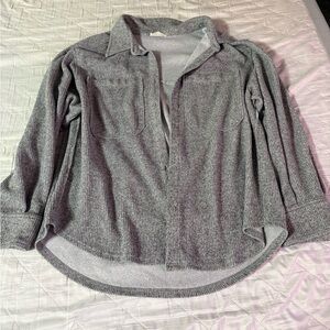 Gray Ribbed Button-Up Shirt